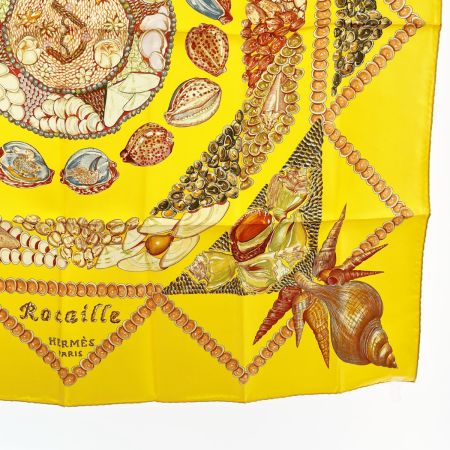  HERMES エルメス カレ90 ロカイユ柄 大判スカーフ イエロー