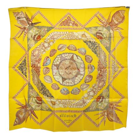  HERMES エルメス カレ90 ロカイユ柄 大判スカーフ イエロー