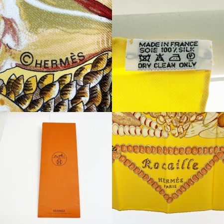  HERMES エルメス カレ90 ロカイユ柄 大判スカーフ イエロー