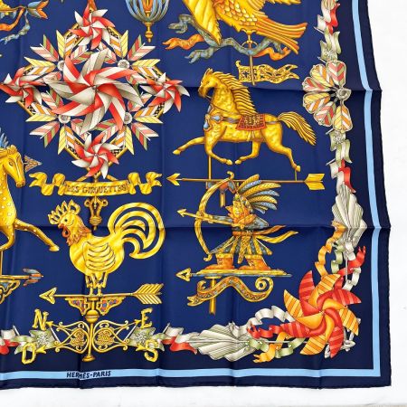  HERMES エルメス 大判スカーフ カレ90 シルク ネイビー