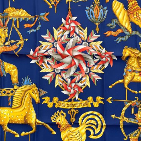  HERMES エルメス 大判スカーフ カレ90 シルク ネイビー