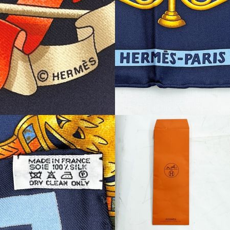  HERMES エルメス 大判スカーフ カレ90 シルク ネイビー