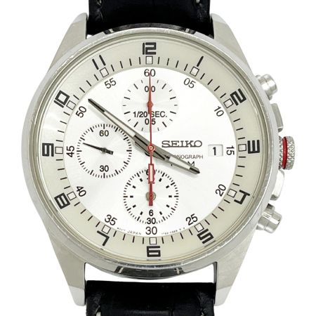  SEIKO セイコー 腕時計 クロノグラフ レザー シルバー メンズ 7T92-0MF0
