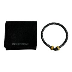  EMPORIO ARMANI エンポリオアルマーニ ブレスレット レザー×ウッド ブラック Bランク