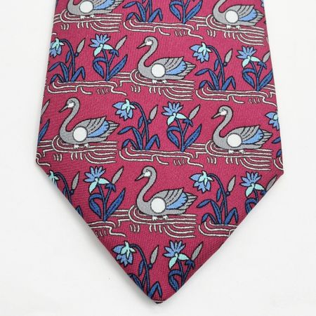  HERMES エルメス シルクネクタイ 白鳥 メンズ ボルドー