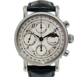 ◆◆ CHRONOSWISS クロノスイス ルナ 自動巻き レザー ホワイト ムーンフェイズ 箱付 OH･磨き済 CH7523L Bランク