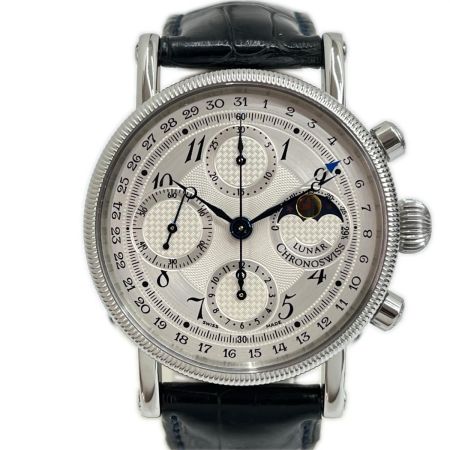  CHRONOSWISS クロノスイス ルナ 自動巻き レザー ホワイト ムーンフェイズ 箱付 OH･磨き済 CH7523L