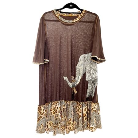  ITALIYA イタリヤ 伊太利屋 ワンピース 11号 ミセス ゾウ ヒョウ柄 ヒョウ柄フリル ブラウン