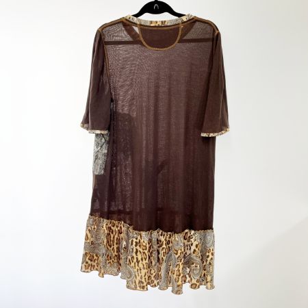  ITALIYA イタリヤ 伊太利屋 ワンピース 11号 ミセス ゾウ ヒョウ柄 ヒョウ柄フリル ブラウン