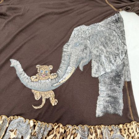  ITALIYA イタリヤ 伊太利屋 ワンピース 11号 ミセス ゾウ ヒョウ柄 ヒョウ柄フリル ブラウン