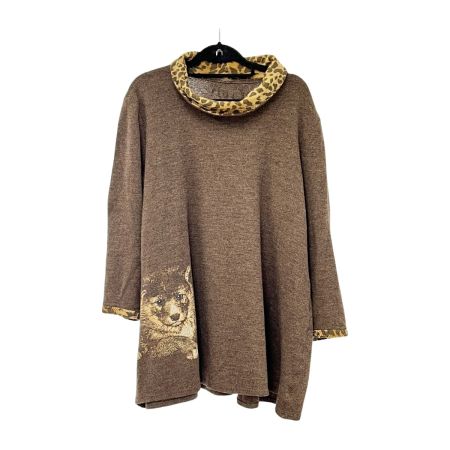  ITALIYA イタリヤ 伊太利屋 ニット 長袖 13号 ミセス ヒョウ ウルフ ブラウン