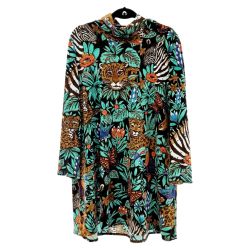 ◆◆ ITALIYA イタリヤ 伊太利屋 カットソー 長袖 15号 ミセス 森 キノミヒョウ グリーン×ブラック Bランク