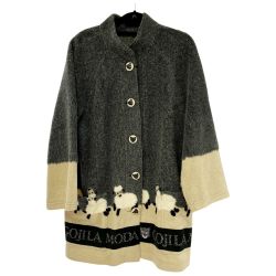 ◆◆ ITALIYA イタリヤ ボアジャケット 11号 LAMODAGOJI ボタン黒豹 羊柄 684461-FOA グレー Bランク