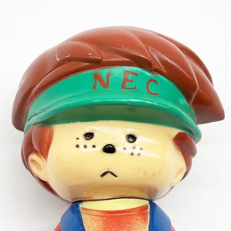   NEC ソフビ人形 NEC坊や 緑サンバイザー 青オーバーオール 昭和レトロ
