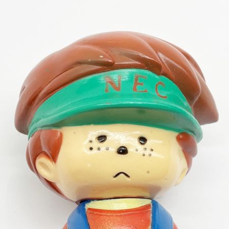   NEC ソフビ人形 NEC坊や 緑サンバイザー 青オーバーオール 昭和レトロ