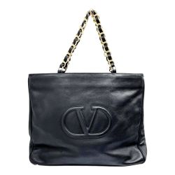◆◆ VALENTINO バレンチノ チェーントートバッグ レザー ブラック Bランク