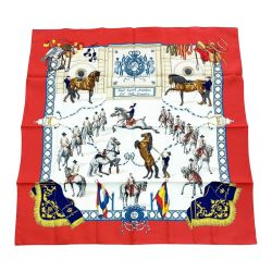 ◆◆ HERMES エルメス スカーフ シルク 馬 箱無 赤 レッド Aランク