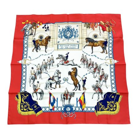  HERMES エルメス スカーフ シルク 馬 箱無 赤 レッド