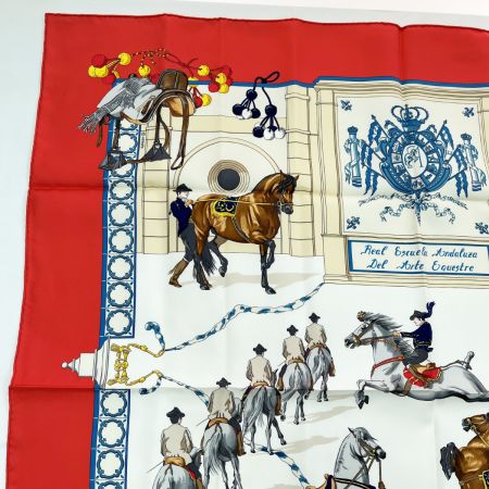  HERMES エルメス スカーフ シルク 馬 箱無 赤 レッド