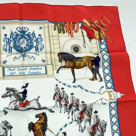  HERMES エルメス スカーフ シルク 馬 箱無 赤 レッド