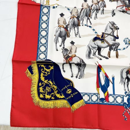  HERMES エルメス スカーフ シルク 馬 箱無 赤 レッド