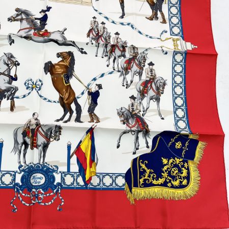  HERMES エルメス スカーフ シルク 馬 箱無 赤 レッド
