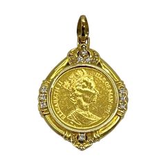  マン島キャット 金貨 1/5オンス 1991エリザベス2 K24 ペンダントトップ K18 メレダイヤ 総重量12.0g Bランク