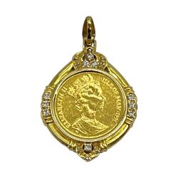 ◆◆ マン島キャット 金貨 1/5オンス 1991エリザベス2 K24 ペンダントトップ K18 メレダイヤ 総重量12.0g Bランク