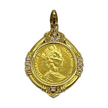  マン島キャット 金貨 1/5オンス 1991エリザベス2 K24 ペンダントトップ K18 メレダイヤ 総重量12.0g