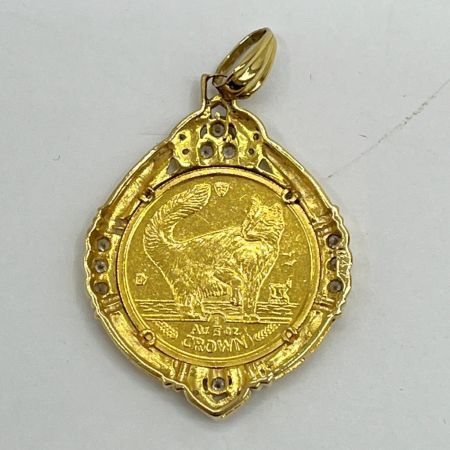  マン島キャット 金貨 1/5オンス 1991エリザベス2 K24 ペンダントトップ K18 メレダイヤ 総重量12.0g