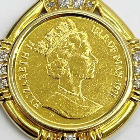  マン島キャット 金貨 1/5オンス 1991エリザベス2 K24 ペンダントトップ K18 メレダイヤ 総重量12.0g