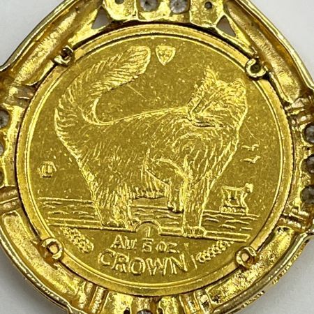  マン島キャット 金貨 1/5オンス 1991エリザベス2 K24 ペンダントトップ K18 メレダイヤ 総重量12.0g