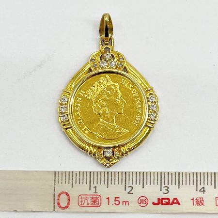  マン島キャット 金貨 1/5オンス 1991エリザベス2 K24 ペンダントトップ K18 メレダイヤ 総重量12.0g