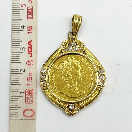  マン島キャット 金貨 1/5オンス 1991エリザベス2 K24 ペンダントトップ K18 メレダイヤ 総重量12.0g