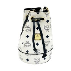 ◆◆ MCM エムシーエム ショルダーバッグ 巾着型 斜め掛け 総柄 ホワイト Bランク