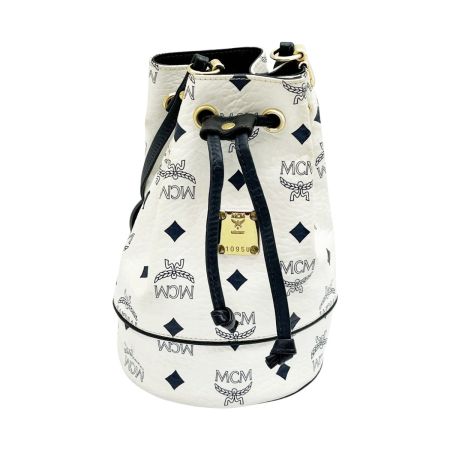  MCM エムシーエム ショルダーバッグ 巾着型 斜め掛け 総柄 ホワイト