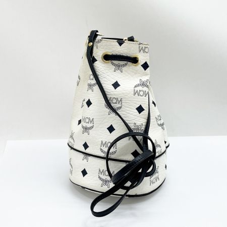  MCM エムシーエム ショルダーバッグ 巾着型 斜め掛け 総柄 ホワイト