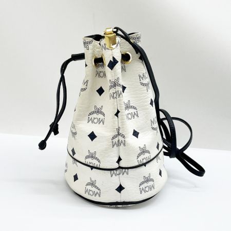  MCM エムシーエム ショルダーバッグ 巾着型 斜め掛け 総柄 ホワイト