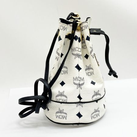  MCM エムシーエム ショルダーバッグ 巾着型 斜め掛け 総柄 ホワイト