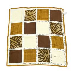 ◆◆ Christian Dior クリスチャンディオール シルクスカーフ アニマル柄 シワ有 箱無 ブラウン Bランク