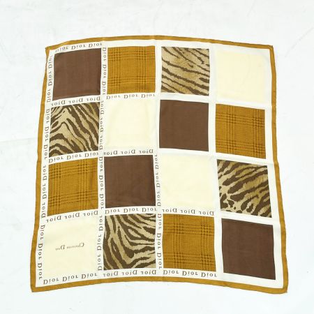  Christian Dior クリスチャンディオール シルクスカーフ アニマル柄 シワ有 箱無 ブラウン