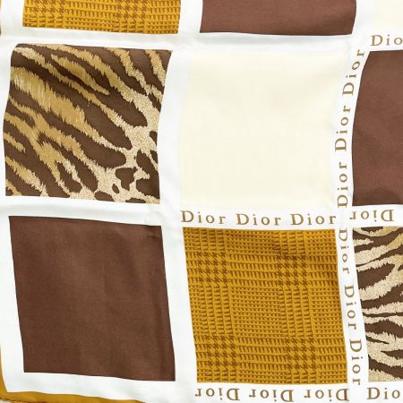  Christian Dior クリスチャンディオール シルクスカーフ アニマル柄 シワ有 箱無 ブラウン