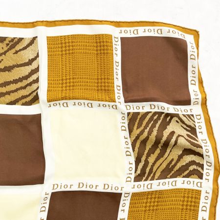  Christian Dior クリスチャンディオール シルクスカーフ アニマル柄 シワ有 箱無 ブラウン