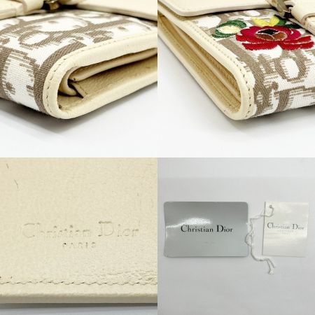  Christian Dior クリスチャンディオール 2つ折り財布 花柄 46-BM 0075 アイボリー/ブラウン