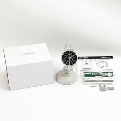 ◆◆ CITIZEN シチズン 腕時計 エコドライブ ステンレススチール ブラック クロノグラフ 箱・取説・コマ付 H500-S061538 Bランク