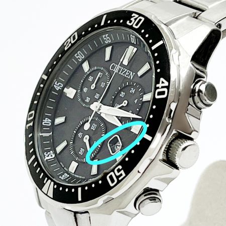  CITIZEN シチズン 腕時計 エコドライブ ステンレススチール ブラック クロノグラフ 箱・取説・コマ付 H500-S061538