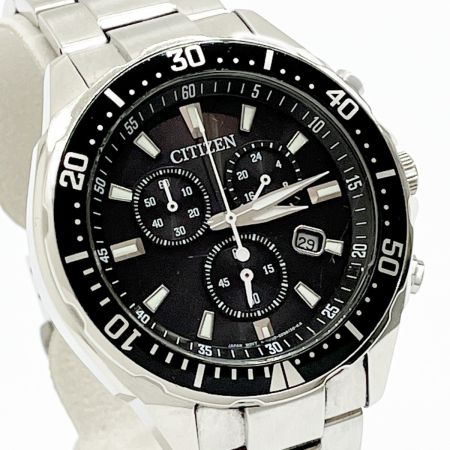  CITIZEN シチズン 腕時計 エコドライブ ステンレススチール ブラック クロノグラフ 箱・取説・コマ付 H500-S061538