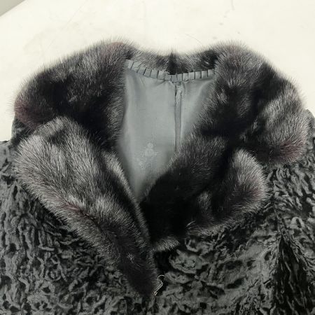  glycine グリシン 毛皮ロングコート 襟元ミンク アウター レディース ミセス ブラック