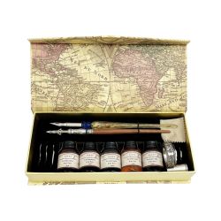 ◆◆  GC QUILL ペンセット 手作り木製ディップペン ラスディップペン ケース付 文房具 Bランク