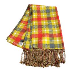 ◆◆ VERSACE ベルサーチ スカーフ マフラーショール シルク フリンジ チェック イエロー レディース レッド×マスタード Bランク